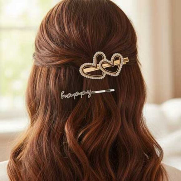 2/$21 Ladies 2 Piece Heart Happy Hair Accessory Set - Picture 1 of 8